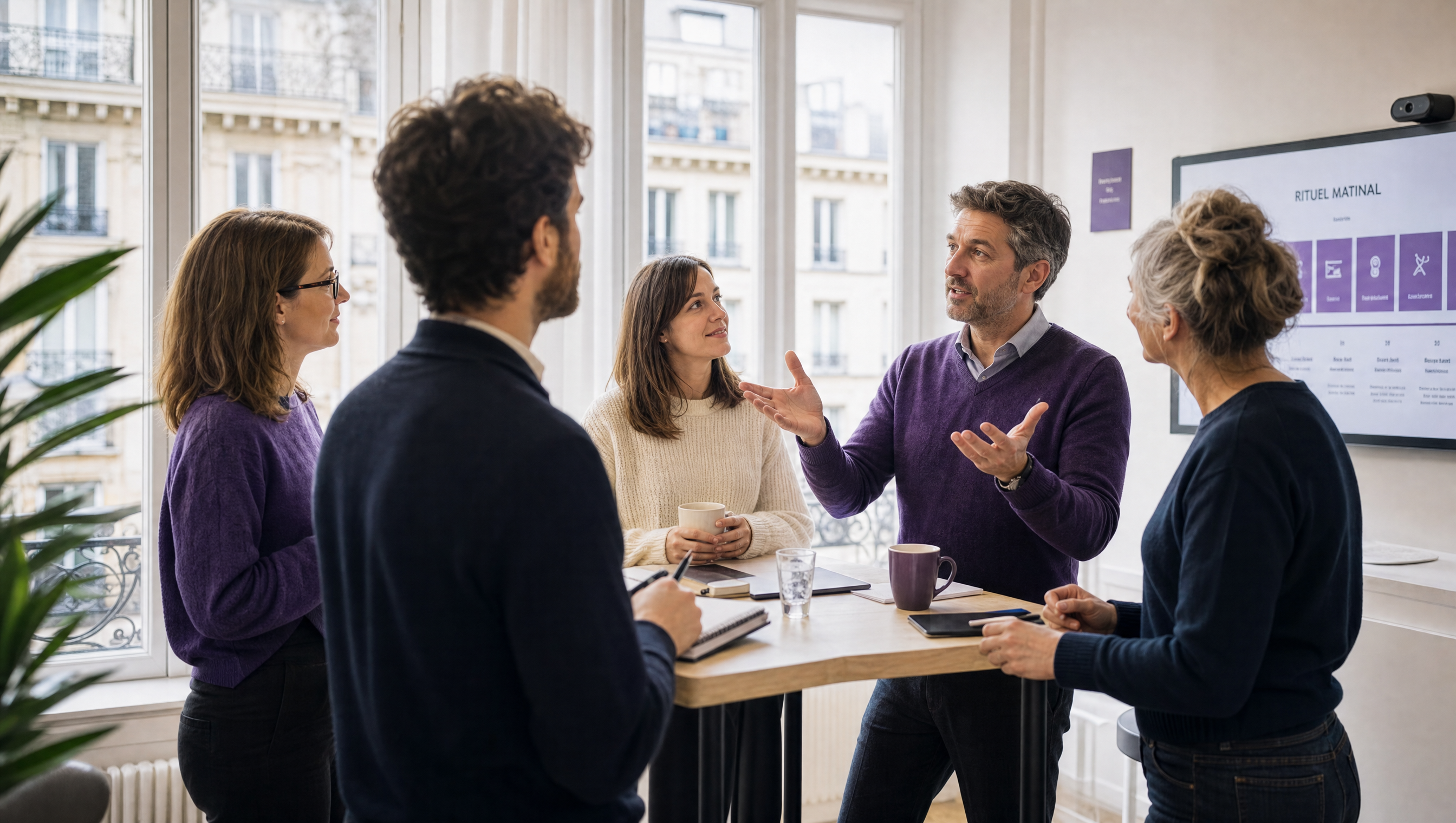 Équipe examinant ses pratiques de travail autour d'une table